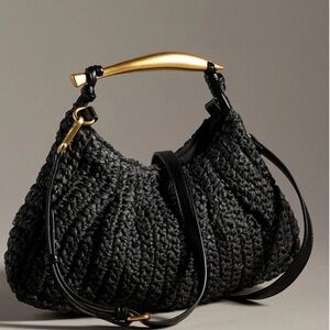 Anthropologie Black Woven Hobo with Gold Handle